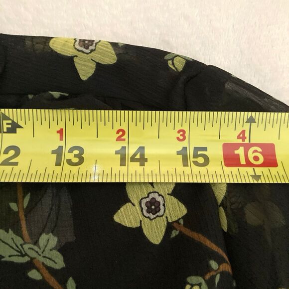 Who What Wear Floral Blouse Womens MEDIUM Sheer Chiffon Ruffle Tie Neck - Picture 9 of 12